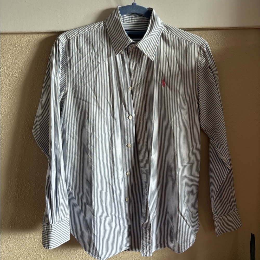 Classic blue and white striped Polo Ralph Lauren button down blouse. Size XS